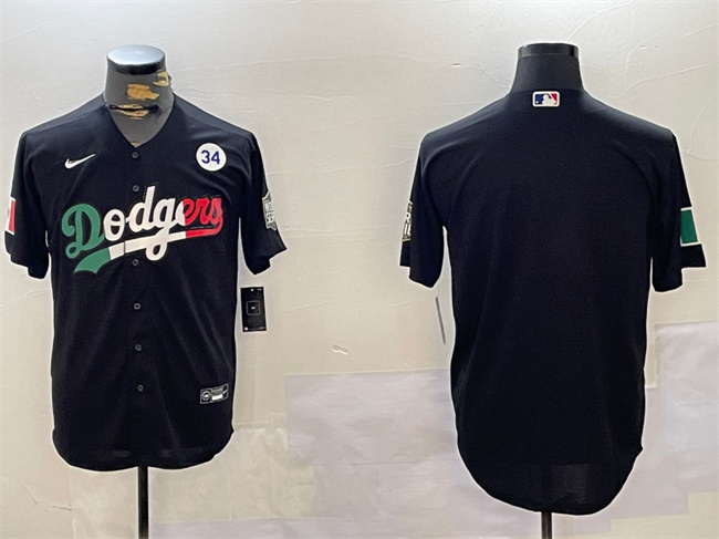 Men's Los Angeles Dodgers Blank Black Mexico 2024 World Series With No. 34 Patch Cool Base Stitched Baseball Jersey Men's Los Angeles Dodgers Blank Black Mexico 2024 World Series With No. 34 Patch Cool Base Stitched Baseball Jersey